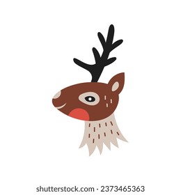 Reindeer portrait Scandinavian style. Trendy minimalistic Christmas deer head. Side view vector illustration for kids, holiday, t shirt, design