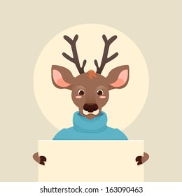 Reindeer with poster, christmas card