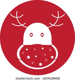 Reindeer in protective mask icon vector. Christmas symbol