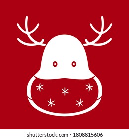 Reindeer in protective mask. Pandemic New Year symbol. Vector illustration.
