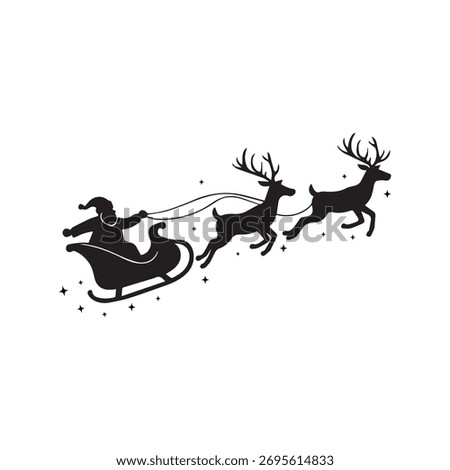 Reindeer pulling Santa sleigh silhouette