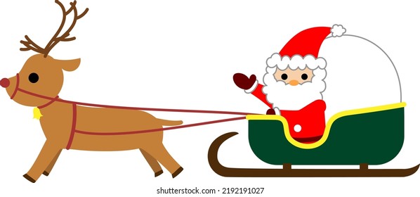 Reindeer pulling a sleigh and Santa Claus riding a sleigh