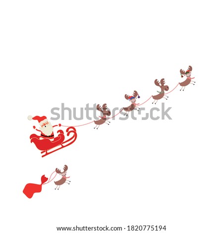 Reindeer pulling a sleigh from Santa Claus - cute funny Christmas illustrations isolated on a white background