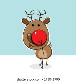 Reindeer putting on a funny clown's red nose