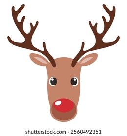 Reindeer with red nose and antlers.