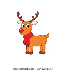 a reindeer with red nose big eyes and scarf cute