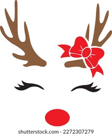 Reindeer with red nose and bow tie template - vector illustration