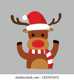 Reindeer with red nose cartoon. For christmas, new year design greeting card