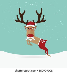 Reindeer red nose cartoon for Christmas ornament.  Vector Illustration