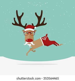 Reindeer red nose cartoon for Christmas ornament.  Vector Illustration