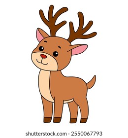 Reindeer with Red Nose coloring page for kids. Reindeer with Red Nose isolated on white background. Holiday seasons worksheet printable for kids. Christmas worksheet.