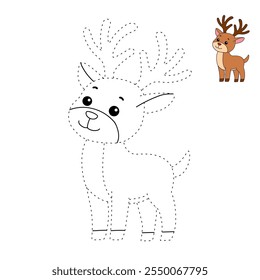 Reindeer with Red Nose coloring page for kids. Reindeer with Red Nose isolated on white background. Holiday seasons worksheet printable for kids. Christmas worksheet.