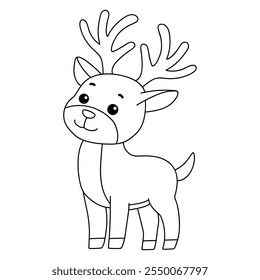 Reindeer with Red Nose coloring page for kids. Reindeer with Red Nose isolated on white background. Holiday seasons worksheet printable for kids. Christmas worksheet.