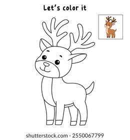 Reindeer with Red Nose coloring page for kids. Reindeer with Red Nose isolated on white background. Holiday seasons worksheet printable for kids. Christmas worksheet.