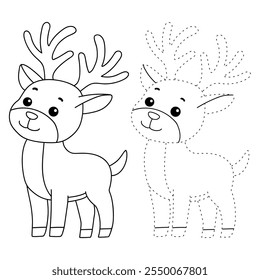 Reindeer with Red Nose coloring page for kids. Reindeer with Red Nose isolated on white background. Holiday seasons worksheet printable for kids. Christmas worksheet.