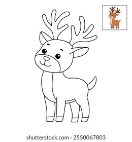 Reindeer with Red Nose coloring page for kids. Reindeer with Red Nose isolated on white background. Holiday seasons worksheet printable for kids. Christmas worksheet.