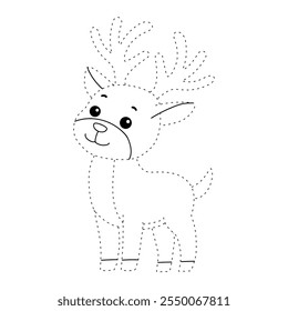 Reindeer with Red Nose coloring page for kids. Reindeer with Red Nose isolated on white background. Holiday seasons worksheet printable for kids. Christmas worksheet.