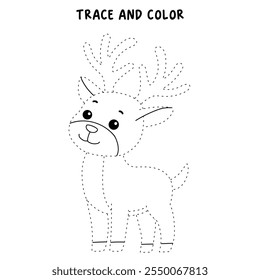 Reindeer with Red Nose coloring page for kids. Reindeer with Red Nose isolated on white background. Holiday seasons worksheet printable for kids. Christmas worksheet.