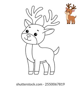 Reindeer with Red Nose coloring page for kids. Reindeer with Red Nose isolated on white background. Holiday seasons worksheet printable for kids. Christmas worksheet.