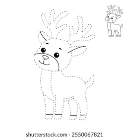 Reindeer with Red Nose coloring page for kids. Reindeer with Red Nose isolated on white background. Holiday seasons worksheet printable for kids. Christmas worksheet.