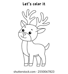 Reindeer with Red Nose coloring page for kids. Reindeer with Red Nose isolated on white background. Holiday seasons worksheet printable for kids. Christmas worksheet.