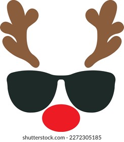 Reindeer with red nose and glasses template - vector illustration