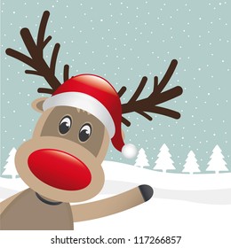 reindeer red nose and hat wave