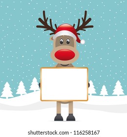 reindeer red nose hold signboard