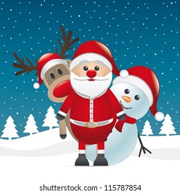 reindeer red nose land snowman santa claus