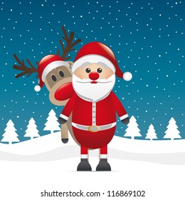 reindeer red nose look behind santa claus