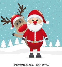 reindeer red nose santa claus winter landscape