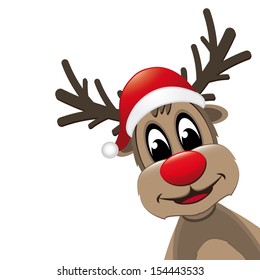 reindeer red nose with santa hat isolated