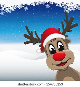 reindeer red nose santa hat winter landscape