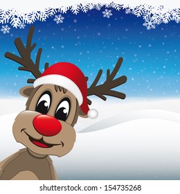 reindeer red nose santa hat winter landscape