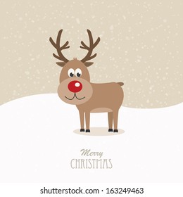 reindeer red nose snowy background