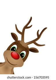 Reindeer with red nose. Vector illustration.