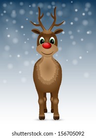 Reindeer with red nose. Vector illustration.