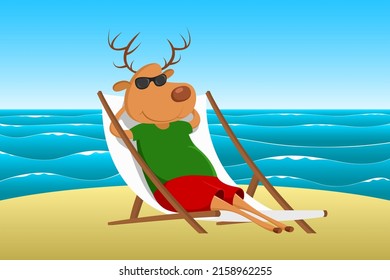 Reindeer resting in chaise longue. Vector illustration.