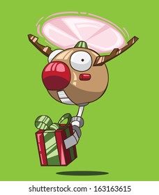 reindeer robot and red gift box