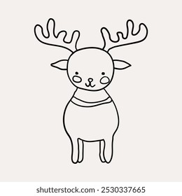 Reno, Rudolph, personajes de Navidades. Navidades dibujadas a mano caprichosos iconos de arte de línea 2. Clipart de Navidad, Ilustraciones vectoriales, dibujado a mano doodle iconos, dibujo de estilo peculiar