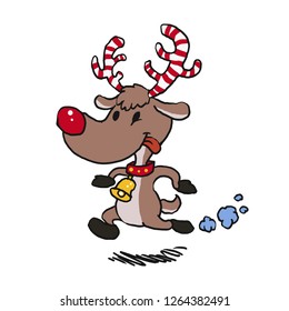 Reindeer  running with candy antlers