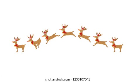 Reindeer, Running, Jumping, Animation, Cartoon Character Moving, Cute, Christmas Vector Isolated On White Background