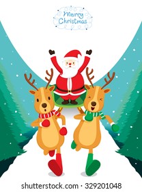 Reindeer Running With Santa Claus, Merry Christmas, Xmas, Happy New Year, Objects, Animals, Festive, Celebrations