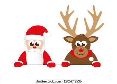 Vector Illustration Santa Clause Reindeer Wearing Stock Vector (Royalty ...