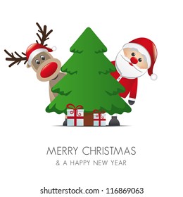 reindeer santa claus christmas gift box pine tree