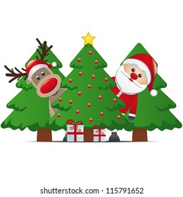 reindeer santa claus christmas tree gift box