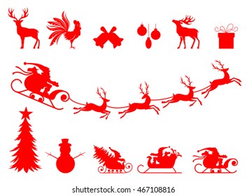 Reindeer and Santa Claus. Collection of a christmas silhouettes. The best element for your design. Vector isolated on white background.