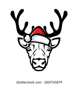 Reindeer with santa claus hat isolated vector illustration