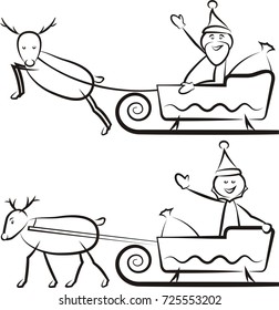 reindeer and santa claus in the sleigh