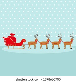 Reindeer and Santa Claus sleigh with a bag of gifts. Christmas vector illustration.